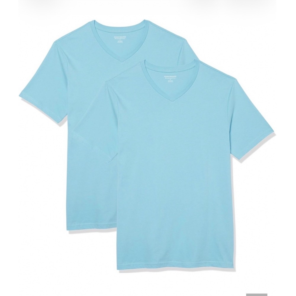 Amazon Essentials Mens Slim Fit Short Sleeve V-Neck T-Shirt 2-Pack Baby Blue M
